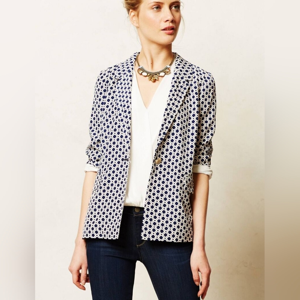 Cartonnier Navy Southwark Blazer Geometric Print Size Large from Anthro